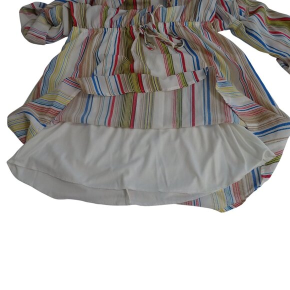 Bebop Striped Button Bodice Shirt Dress Women Size L Roll Tab 3/4 Sleeves NEW - Picture 6 of 14